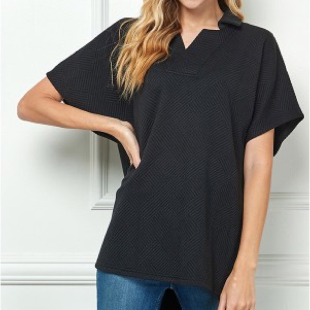 See And Be Seen Textured Short Sleeve Polo Collar Top Women’s Size Small